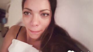 Dark Hair stepsister records herself in her bed