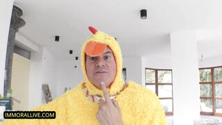 Cute Blonde Emily’s Ass Hole Spread out by Gigantic Penis Pink Easter