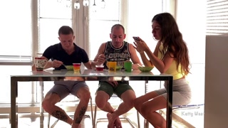 Sucked his friend dick under the table until his wife sees