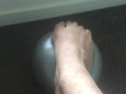 Super squishy gym ball under my big male feet tiny ball makes my feet feel enormous - MANLYFOOT