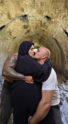 Cuckolded Muslim man under hijab enjoys bi-cuck