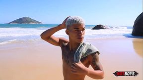 Giving it to the well-endowed guy on the nudist beach!