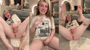 Supah-ultra-cute trans female faps her chisel and displays feet