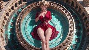 Red Armor Queen! Gaze in the Roman Corridor, Skirt Lift Reveal, Hand on Lips Teasing You...