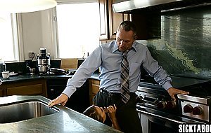 Perverted stepdad cheats his sexy wife with petite stepdaughter