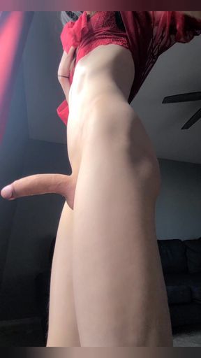 Watch my huge shemale cock cum on your face