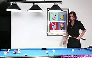 Tattooed pierced tgirl wanks on pooltable