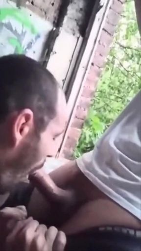 A Dude Is Jerking off in an Urban Exploration Setting and Gets Caught by a Blowjob Artist.