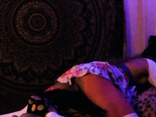 Sexy femboy looks to please herself with her jumping pillows