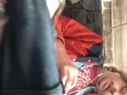 Mustached Grungy step bro cums hard on living room table