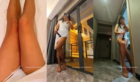 Chinese ladyboy dances in skirt then gushes cum on balcony while crowd watches