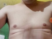 Skinny jerks off a terrible video call from a fan and cums all over his face and chest