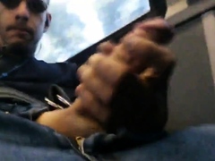 Str8 Big-Cock Hunk Strokes on the Bus