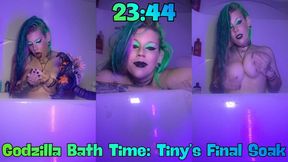 23:44:- Godzilla Bath Time: Tiny’s Final Soak - Shaykeybonez - Giantess - Washing - Goth - Toys - Soaked - Water - Tub