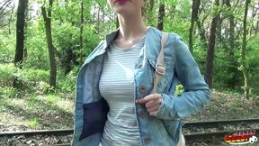 german scout - college teen lia louise in real public street porn casting fuck