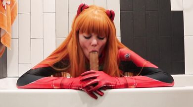 Asuka gets stuffed in her tight catsuit blindfolded dildo ride