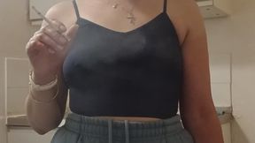 Slow smoke in a black crop top