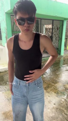 Asian Twink in Sando and Jeans