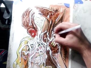 "When Life Gives YOU Lemon Balls" Erotic Spunk fountain Art Drawing BBC Blonde Teen Interracial Cum