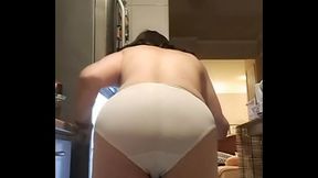 wife in kitchen in big panties