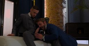 Bareback couch sex after a business talk for Gabriel Phoenix and JP Dubois