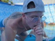 A man fucks a young cleaner in the pool and cums in the ass