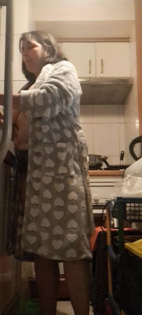 wife in panties cooking