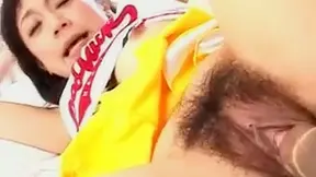 Nasty japanese with hairy cunt is riding on big cock