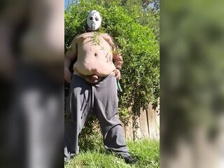 Corpulent chap Jason cosplay masturbation