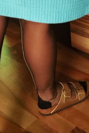 Dangling in Sheer Black Stockings - Pure Tease on Antique Chair