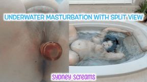 Underwater Masturbation with Split View - BBW Sydney Screams Dildo Fucks Hairy Pussy in Bathtub - HD 720 WMV