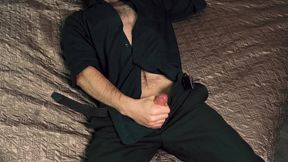 Young Handsome Man Noel Dero Masturbates on The Bed in A Beautiful Suit and Brings Himself to Orgasm