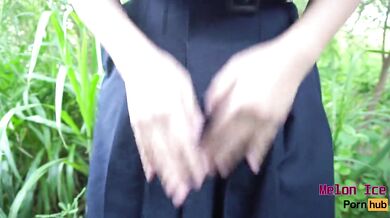 Thai girl cant hold it anymore cumming by the highway alone