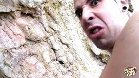 Slender ebonys asshole is plowed hard by a hard dick on a beach