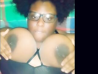 Large ole melons out ... corpulent Puerto Rican nerd gagging myself and playing with my titties