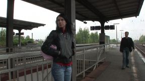 Brunette has her slutty mouth filled with semen