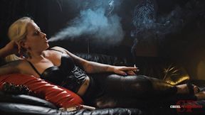 Smoker in a leather corset FHD MP4