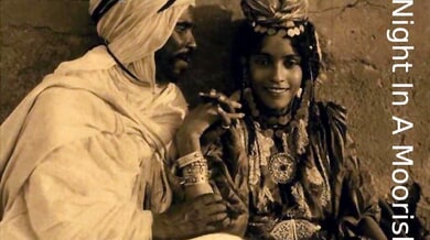 Vintage Algerian beauty with natural bush savors a sensual night alone in a candlelit Moorish harem chamber