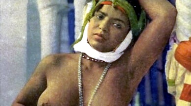 Vintage Algerian beauty with natural bush savors a sensual night alone in a candlelit Moorish harem chamber