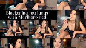 Blackening my lungs power smoking Marlboro red in a sexy black minidress - with darkside fetish talk