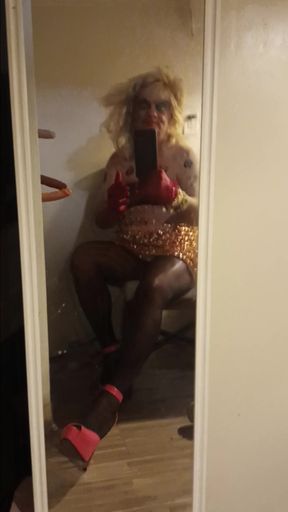 Crossdresser shiny stockings