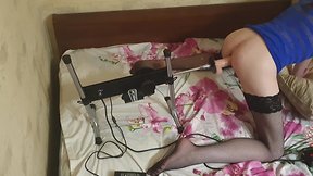 Femboy fucks booty with sex machine