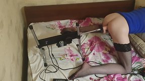 Femboy fucks booty with sex machine