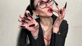 Black long nails, sharp claws, long finger sucking and hands worship