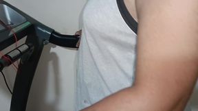 I m horny and naked during my gym session. Bumping my tits and ass. Real homemade video