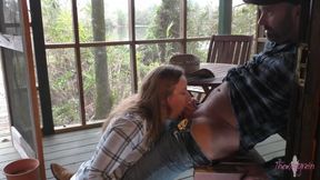 Curvy Blonde Sucks Cock with a Countryside View