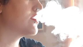 Vaping in light - red lipstick