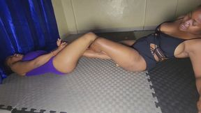 Hanna vs suzzy pro wrestling video which includes figure four, deep boston ,camel clutch, and sharpshooter