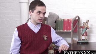 FatherXXX.com - Religious daddy teases twink with a holy dildo before a raw, sinful f