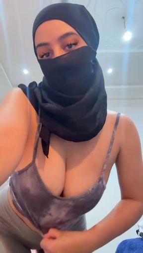 Busty hijab slut's boobs bounce wild  naughty arab muslim girl shows perfect tits